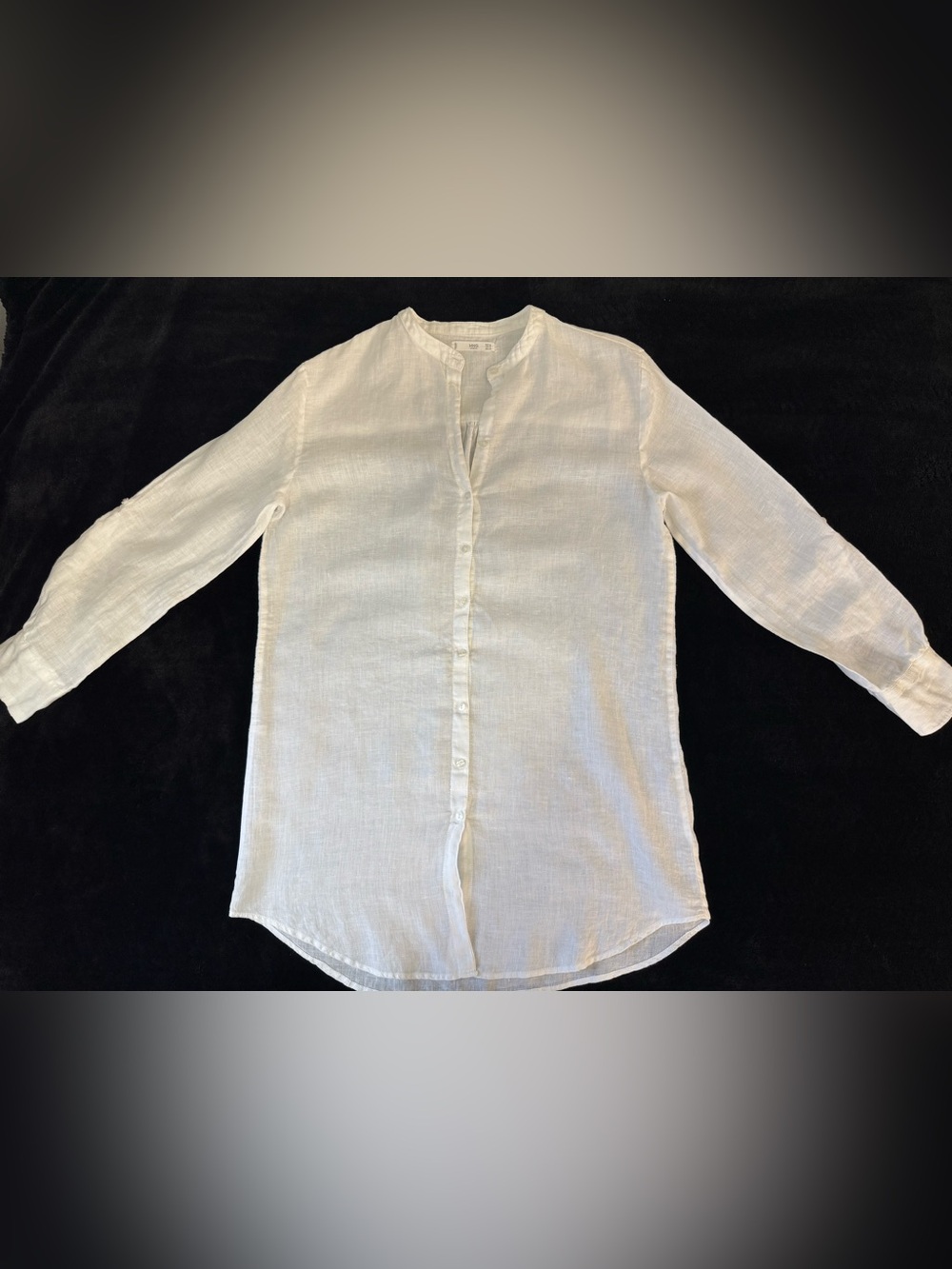Mango MNG White 100% Linen Button Up Shirt Long Sleeve Blouse Womens Size S